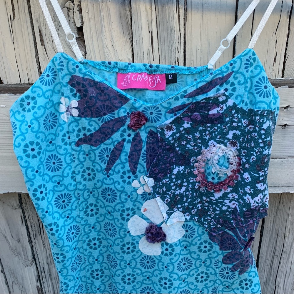 Crazy Fish Blue Floral Spaghetti-Strap Mini Dress